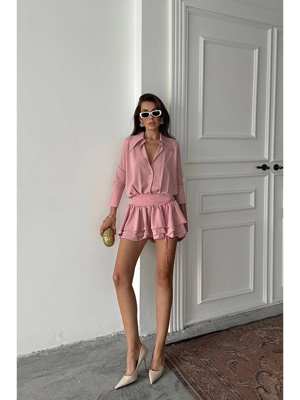 Pembe Kadın Pudra Gömlek Elbise 1026-221567-3