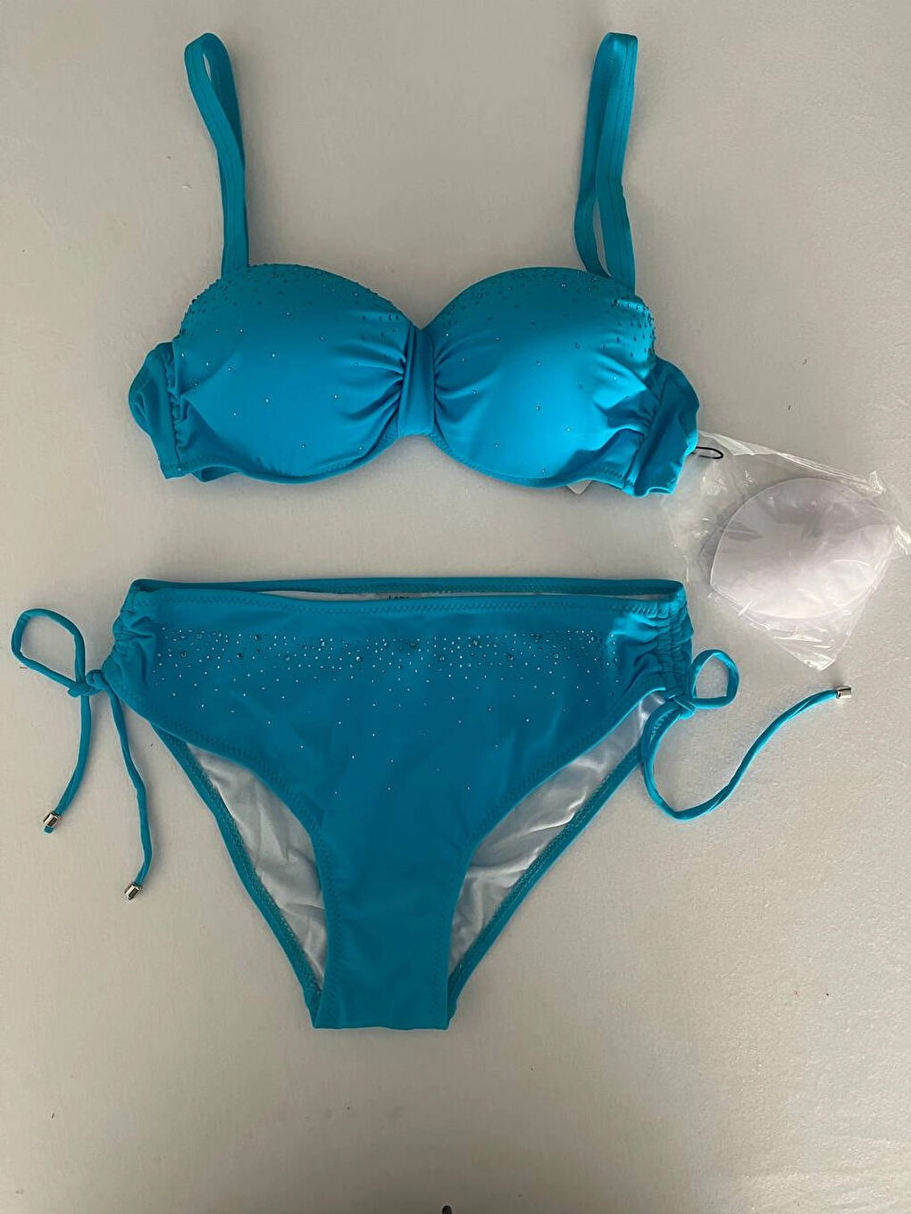 Kadın Mavi Taş İşlemeli Astarlı Bikini Takım HZL25S-LC3361-1