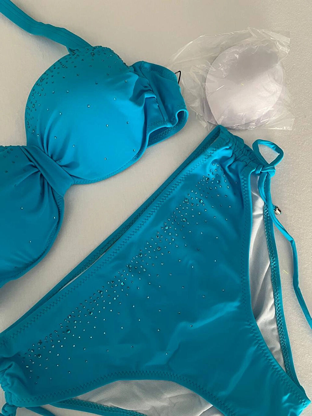 Kadın Mavi Taş İşlemeli Astarlı Bikini Takım HZL25S-LC3361-4