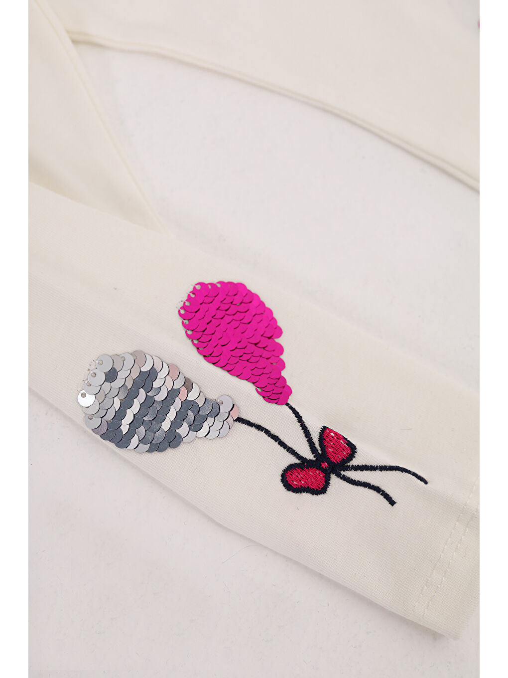 Ekru Kız Çocuk Paçası Çevirmeli Pullu Tayt-2