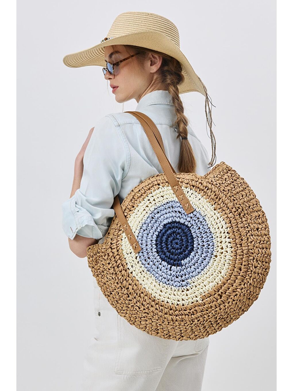 Bej Hasır Omuz Çantası Y9207 Vizon-1