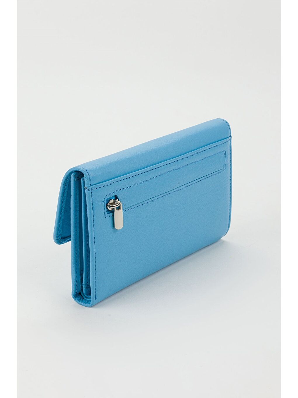Kutulu Hakiki Deri Mavi Orta Boy Çok Gözlü Kadın El Portföyü Kartlık Cüzdan-1