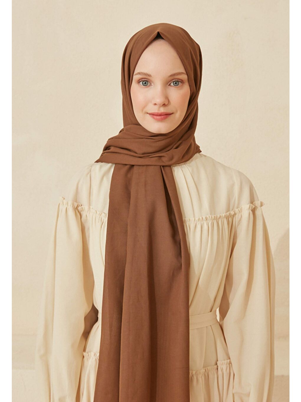 Kahverengi İnce Pamuk Vual Şal Sütlü Kahve-1