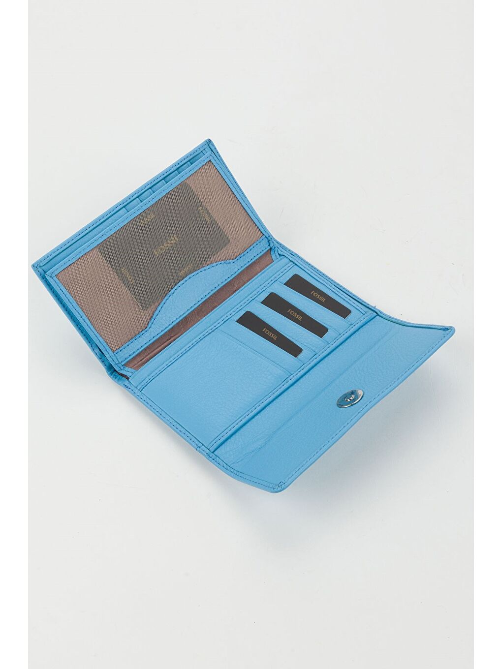 Kutulu Hakiki Deri Mavi Orta Boy Çok Gözlü Kadın El Portföyü Kartlık Cüzdan-2