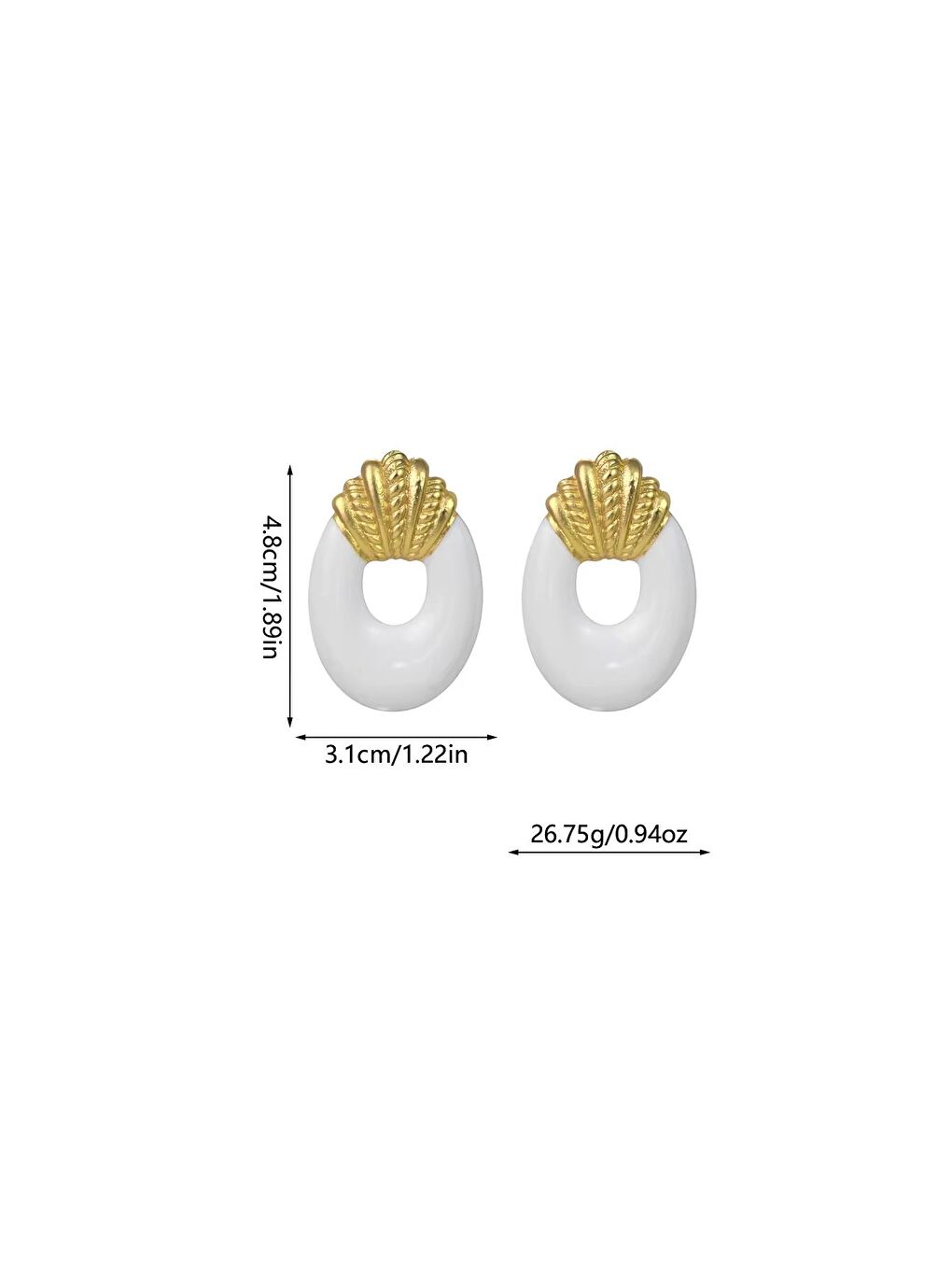 Beyaz Kadın Mineli Gold Tokmak Küpe-4