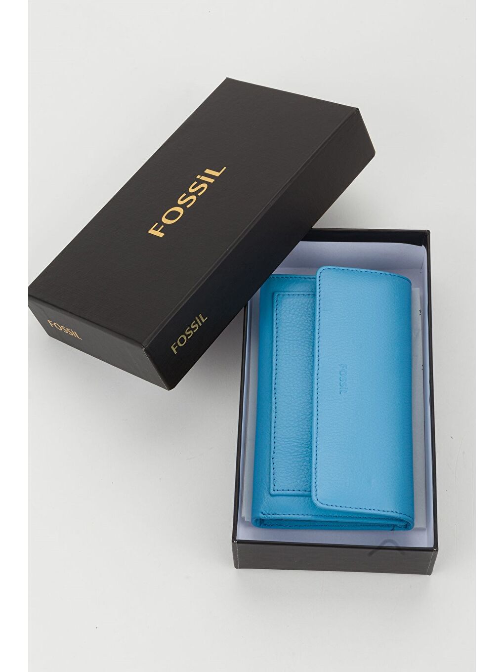 Kutulu Hakiki Deri Mavi Orta Boy Çok Gözlü Kadın El Portföyü Kartlık Cüzdan-5