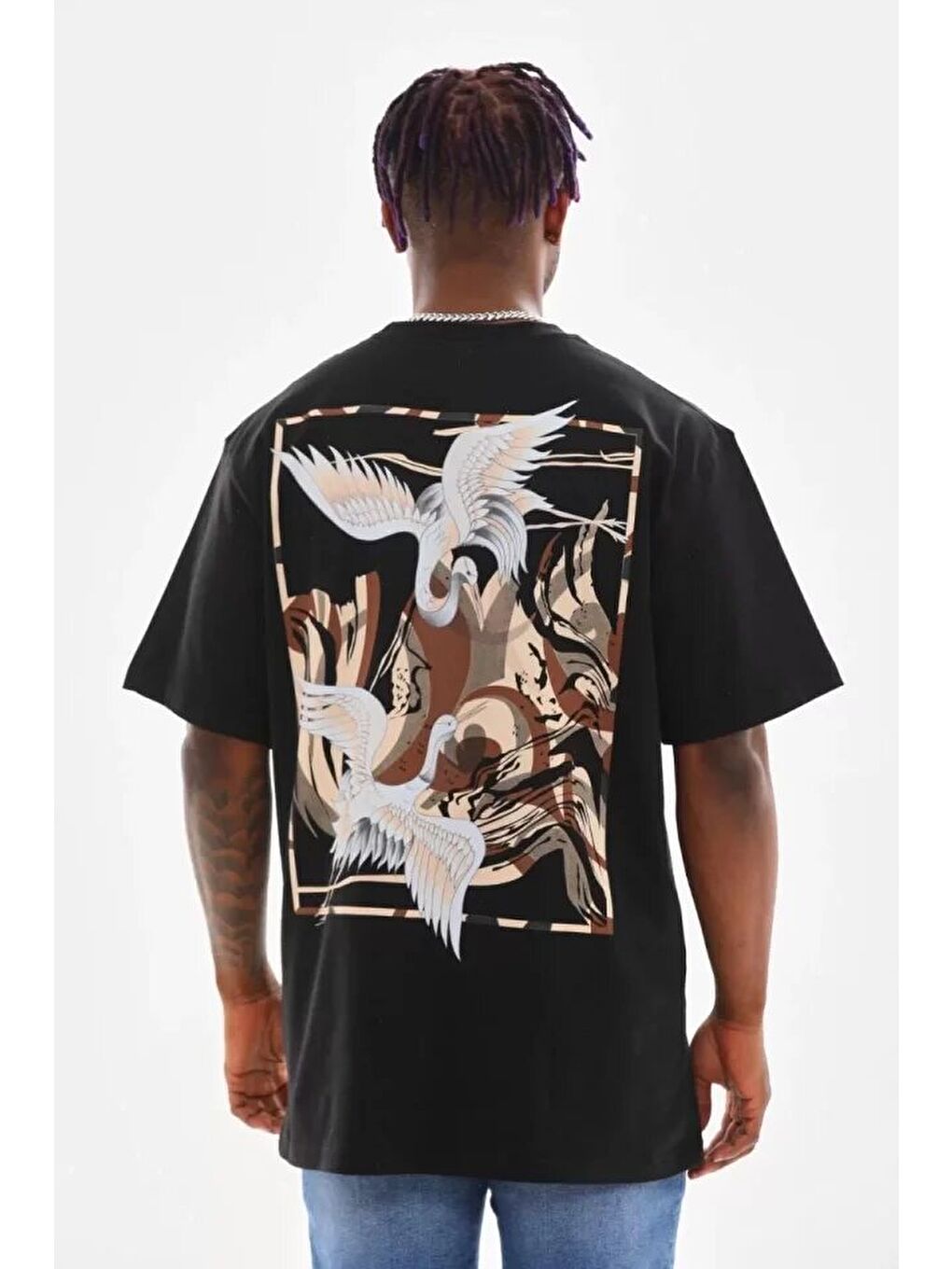 Unisex Baskılı Oversize T-Shirt - Siyah