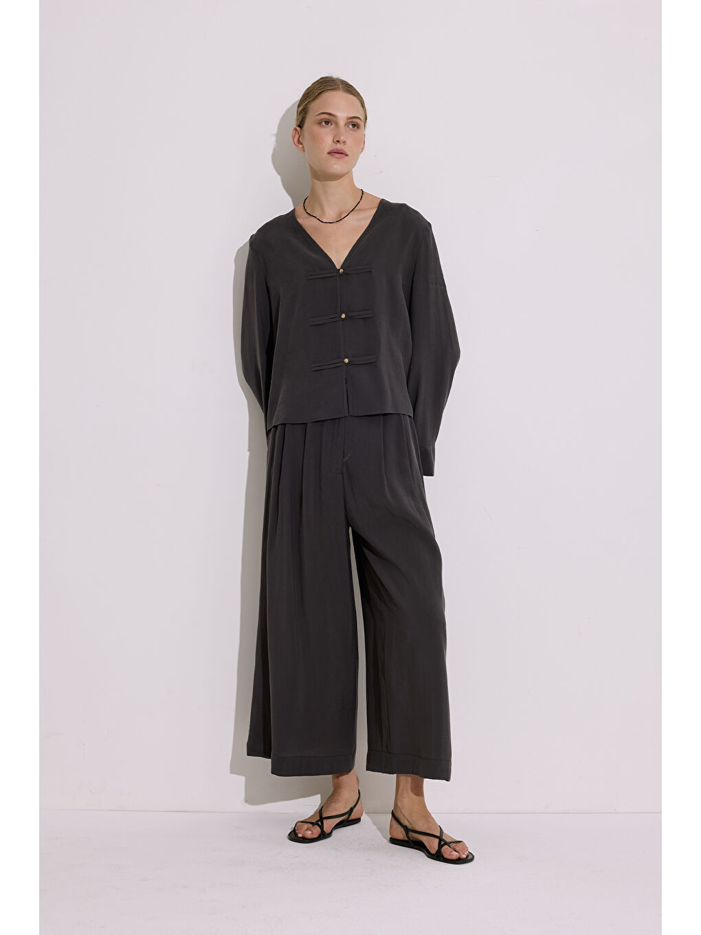 Modal Geniş Kollu Bluz Antrasit-2