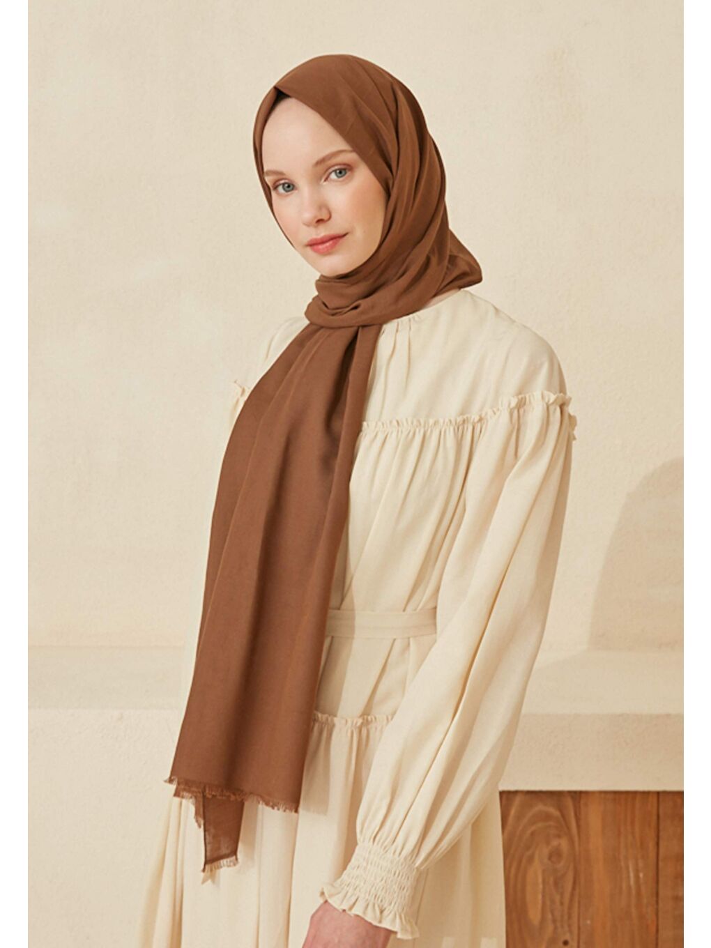 Kahverengi İnce Pamuk Vual Şal Sütlü Kahve-3