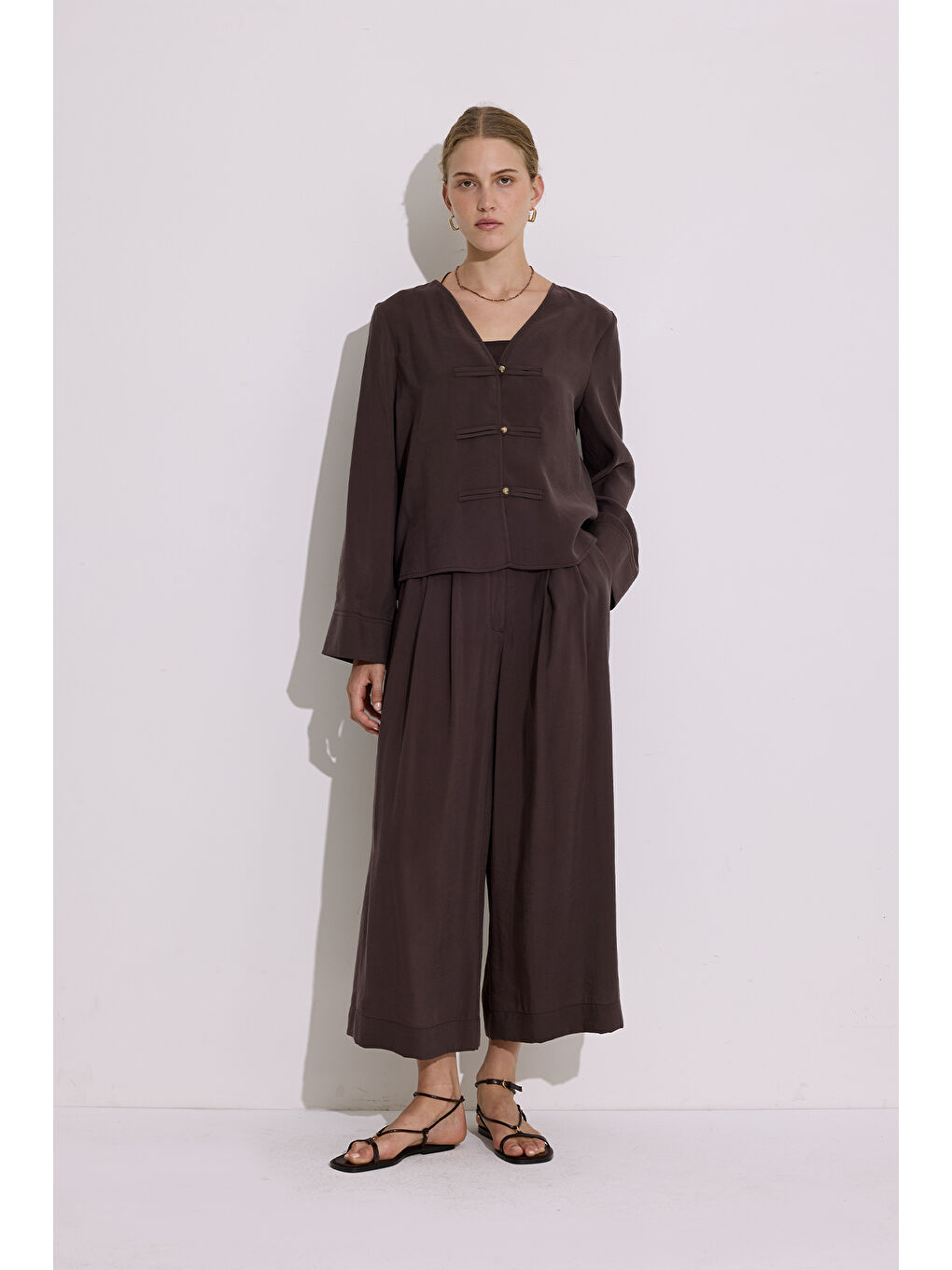 Kahverengi Modal Geniş Kollu Bluz Acı Kahve-1