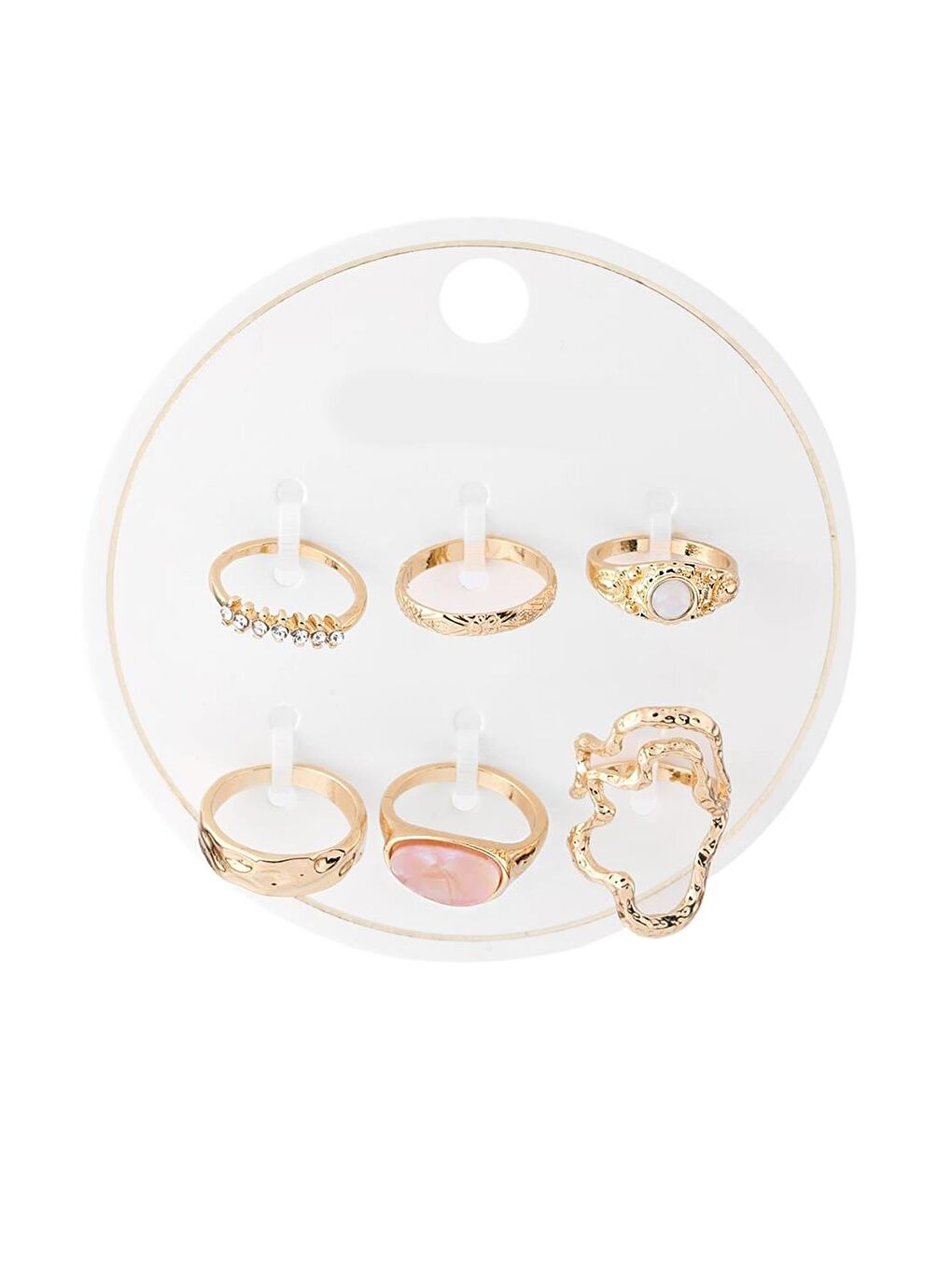 Pembe 6'lı Altın Kaplama Yüzük Seti