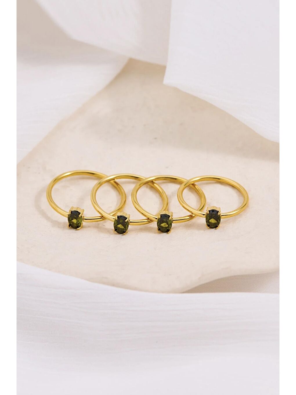 Yeşil Çelik Elips Zirkon Taşlı Minimal Yüzük Seti 2 adet-2