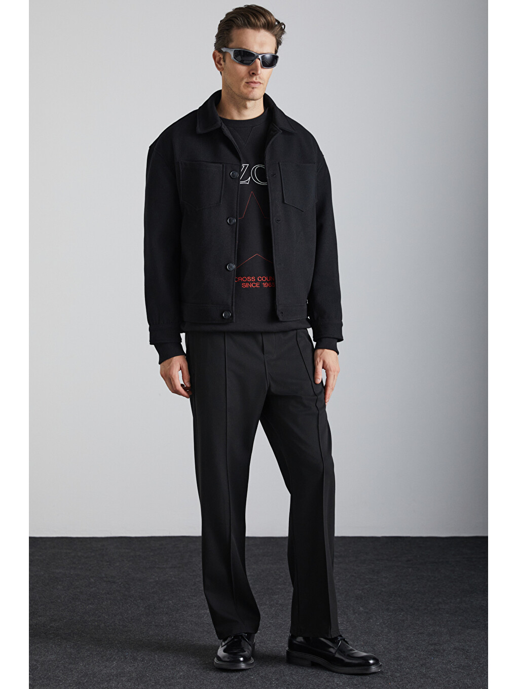 Domagoj Erkek Organik Pamuklu Western Baskılı Bisiklet Yaka Oversize Siyah Sweatshirt-3