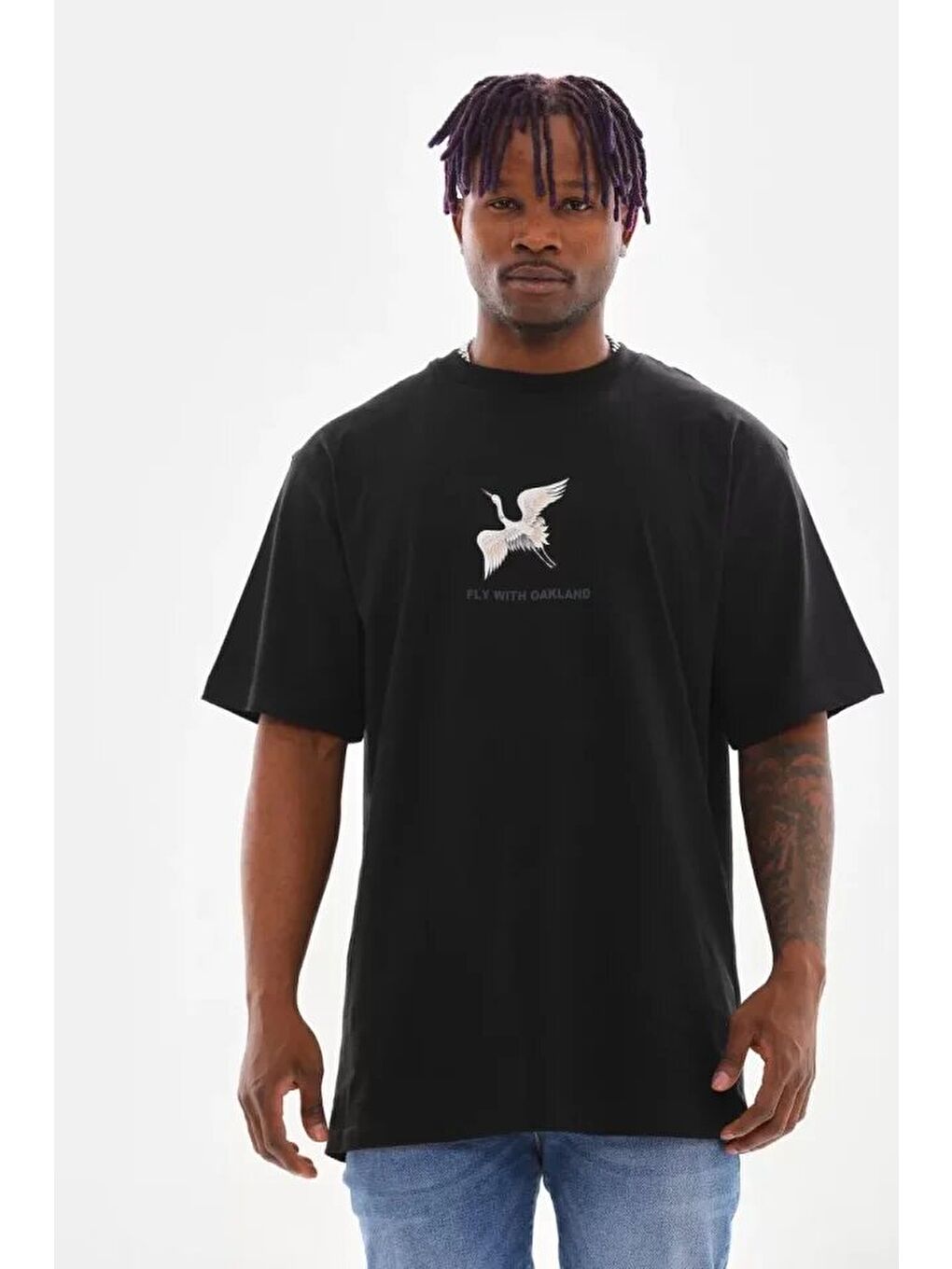 Unisex Baskılı Oversize T-Shirt - Siyah-1