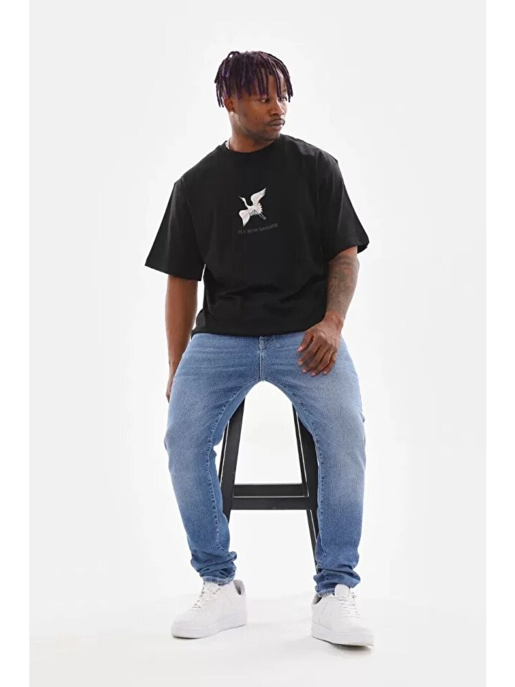 Unisex Baskılı Oversize T-Shirt - Siyah-2