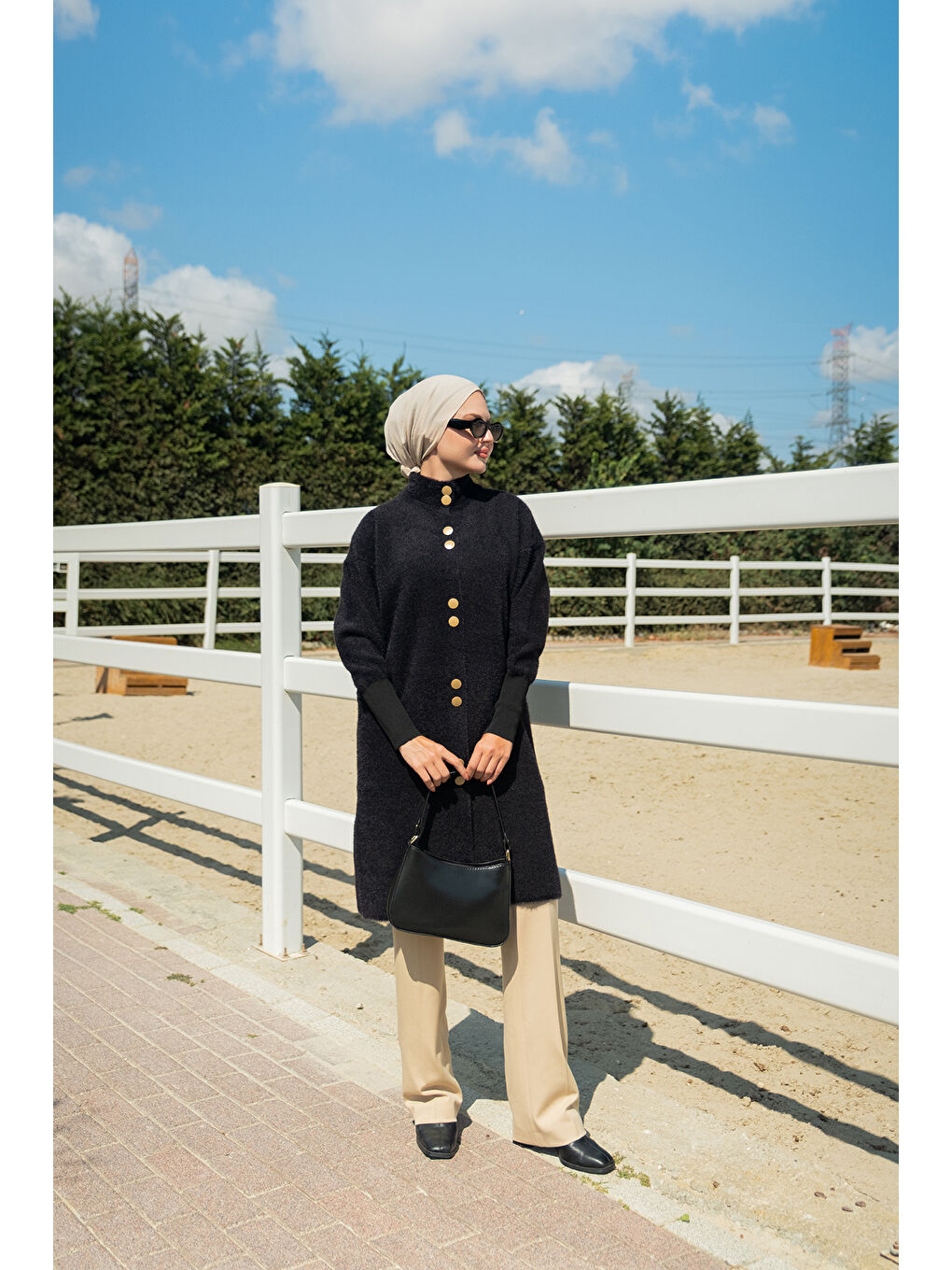 Kadın Düğmeli Triko Ceket Siyah-4