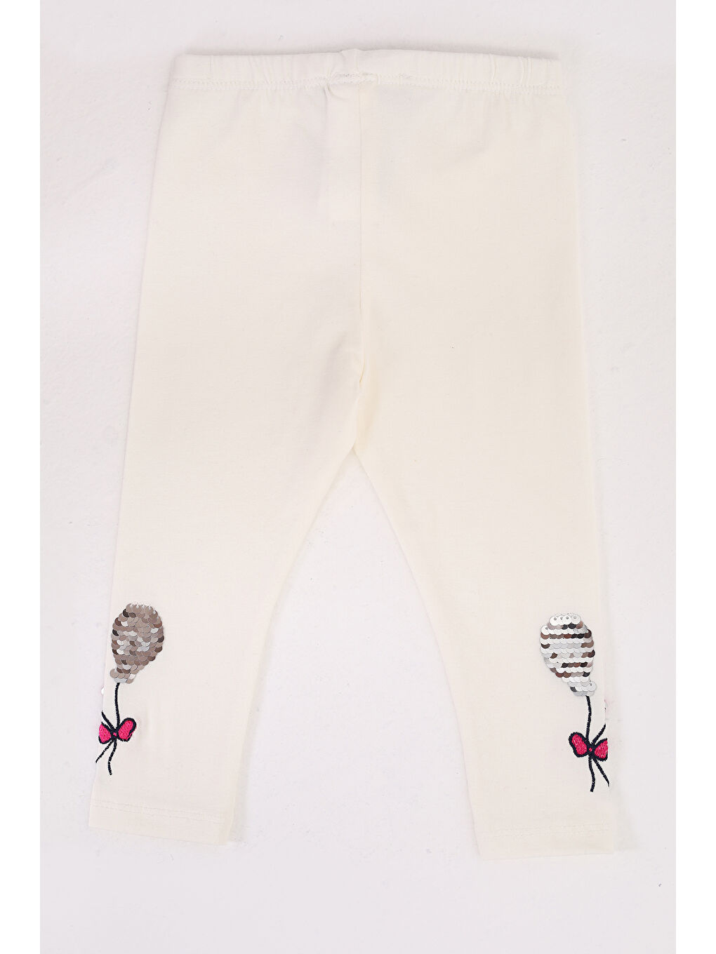 Ekru Kız Çocuk Paçası Çevirmeli Pullu Tayt-3