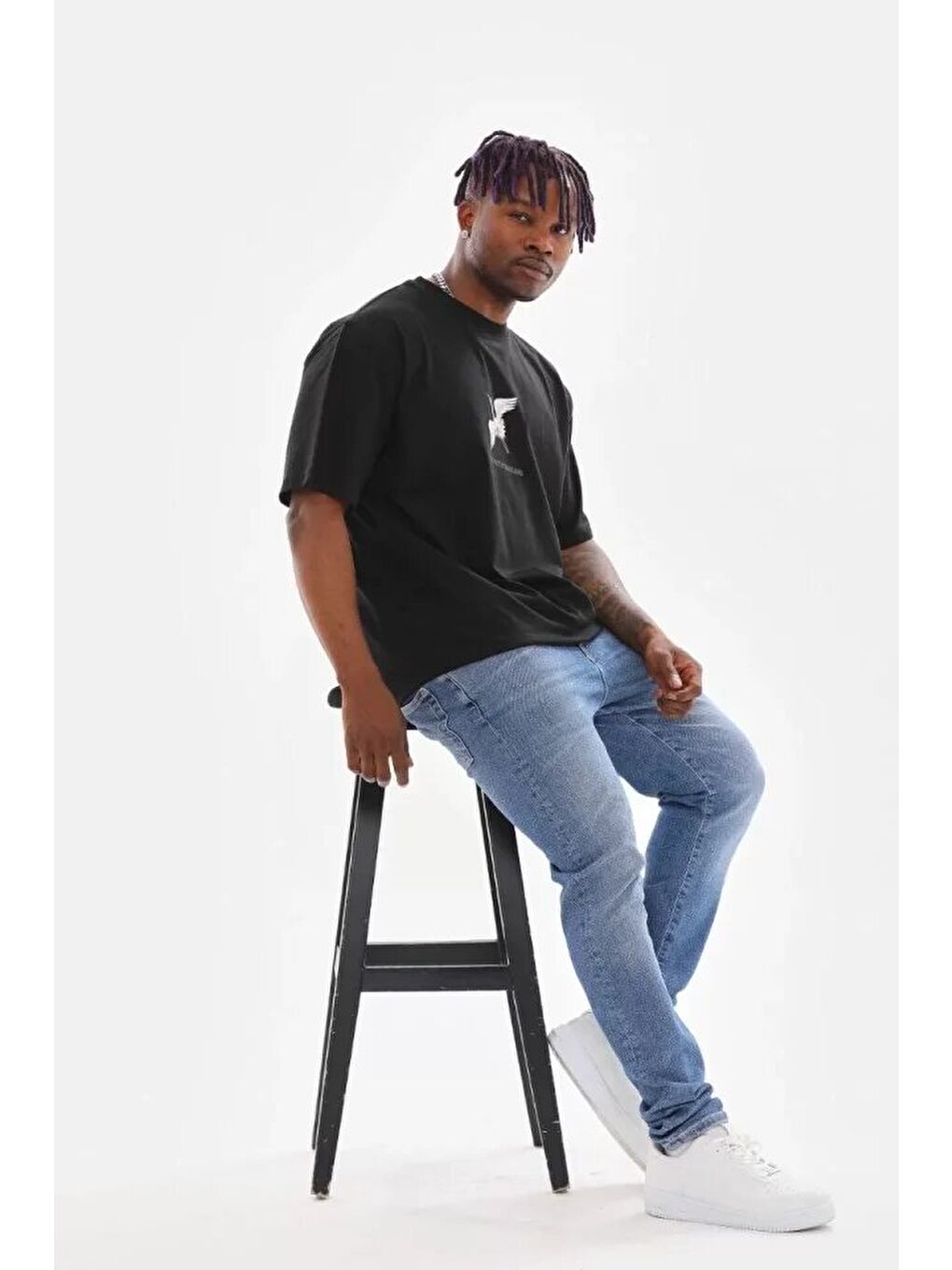 Unisex Baskılı Oversize T-Shirt - Siyah-3