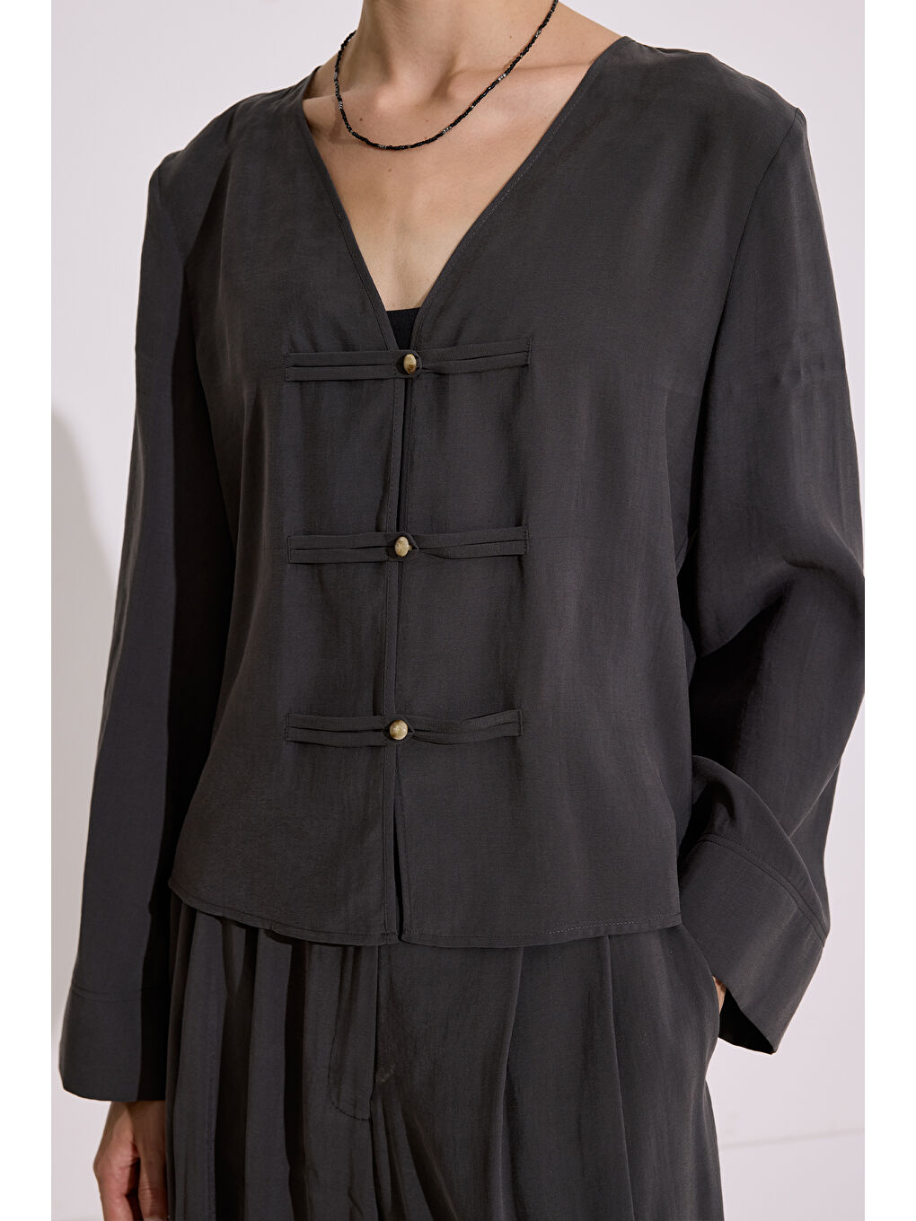 Modal Geniş Kollu Bluz Antrasit-3