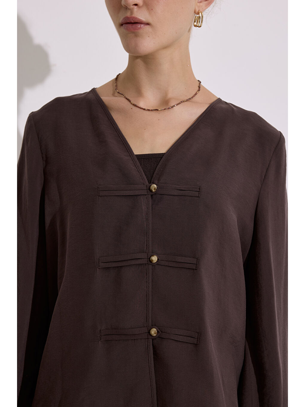 Kahverengi Modal Geniş Kollu Bluz Acı Kahve-2