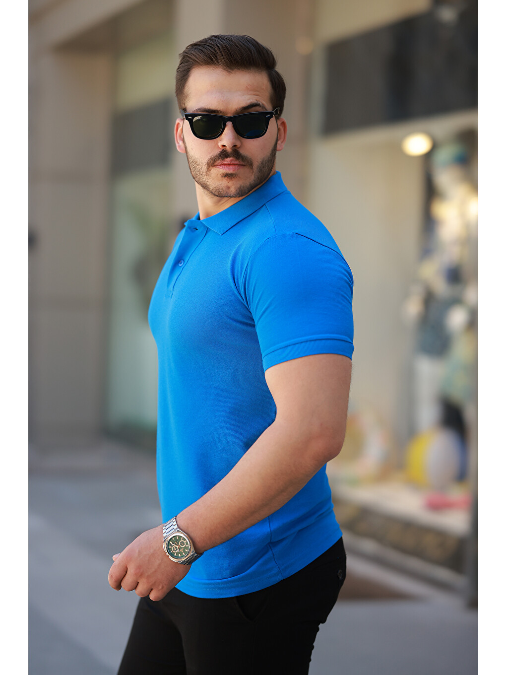 Erkek Basic Kısa Kol A.Mavi Polo Yaka Tişört-1