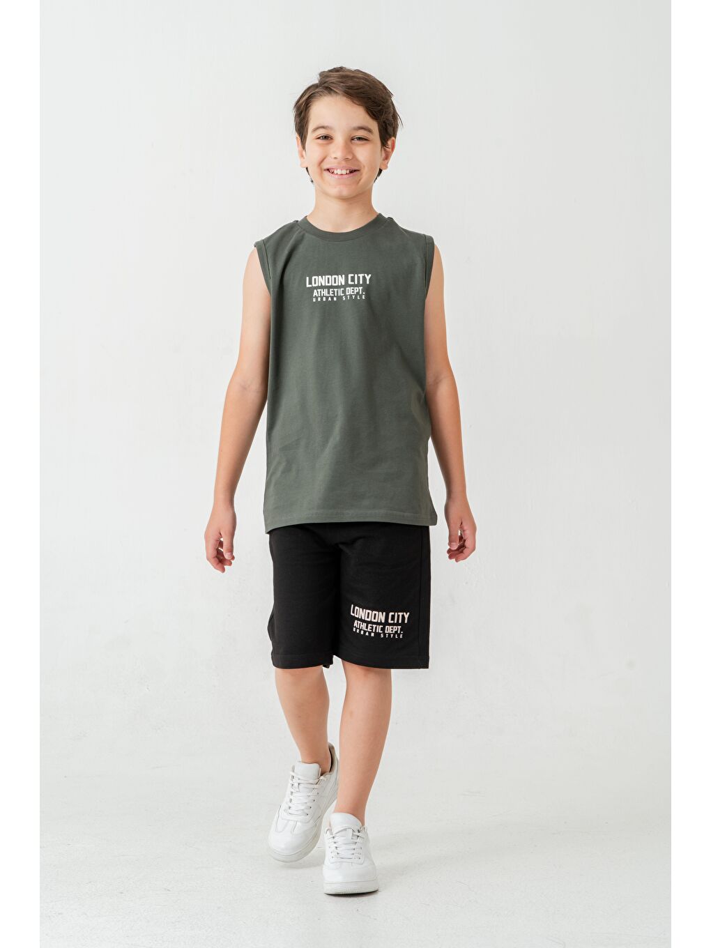 Haki London City Athletic Dept. Urban Style Erkek Çocuk Şort - Tişört Takımı-1