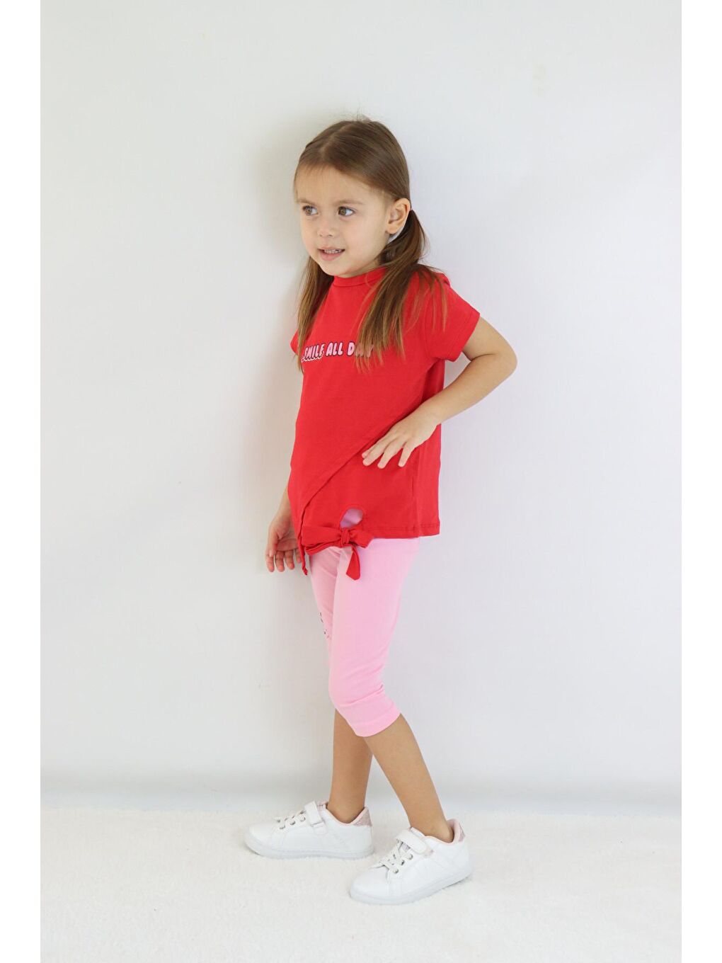 Harika KIDS Kırmızı Kız Çocuk Kaprili Kısa Kollu Yazlık Basic Takım 2-5 yaş - 4