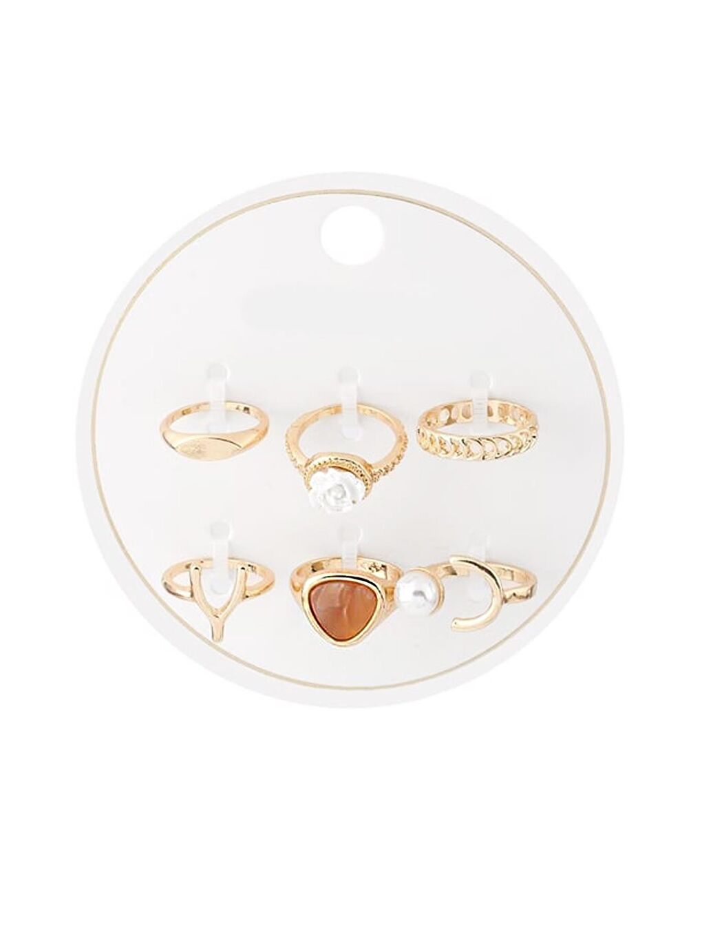Kahverengi 6'lı Altın Kaplama Yüzük Seti