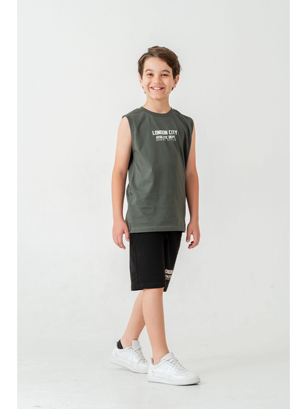 Haki London City Athletic Dept. Urban Style Erkek Çocuk Şort - Tişört Takımı-3