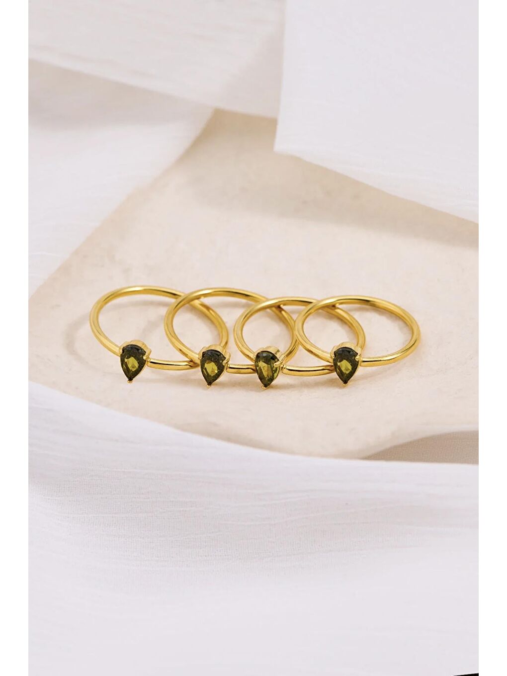 Yeşil Çelik Damla Zirkon Taşlı Minimal Eklem Yüzük Seti 4 adet-1