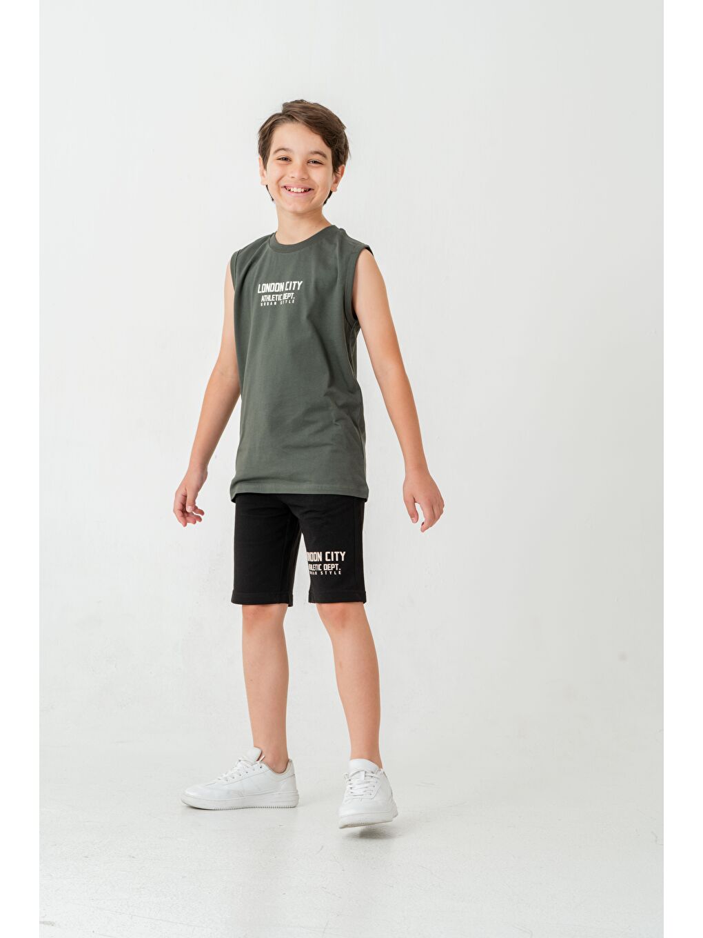 Haki London City Athletic Dept. Urban Style Erkek Çocuk Şort - Tişört Takımı-4