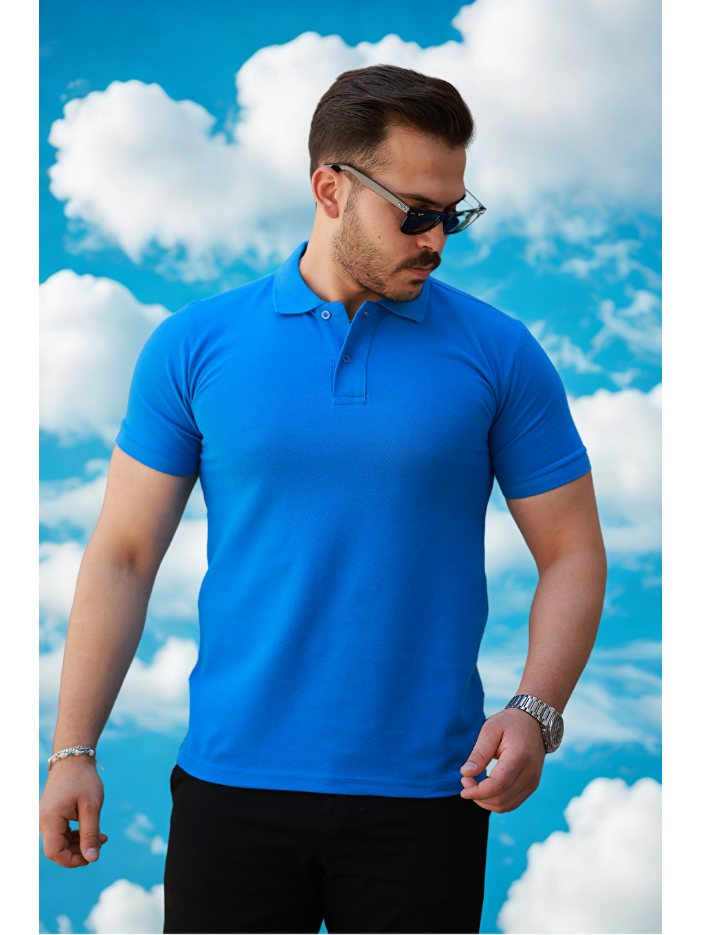 Erkek Basic Kısa Kol A.Mavi Polo Yaka Tişört-3