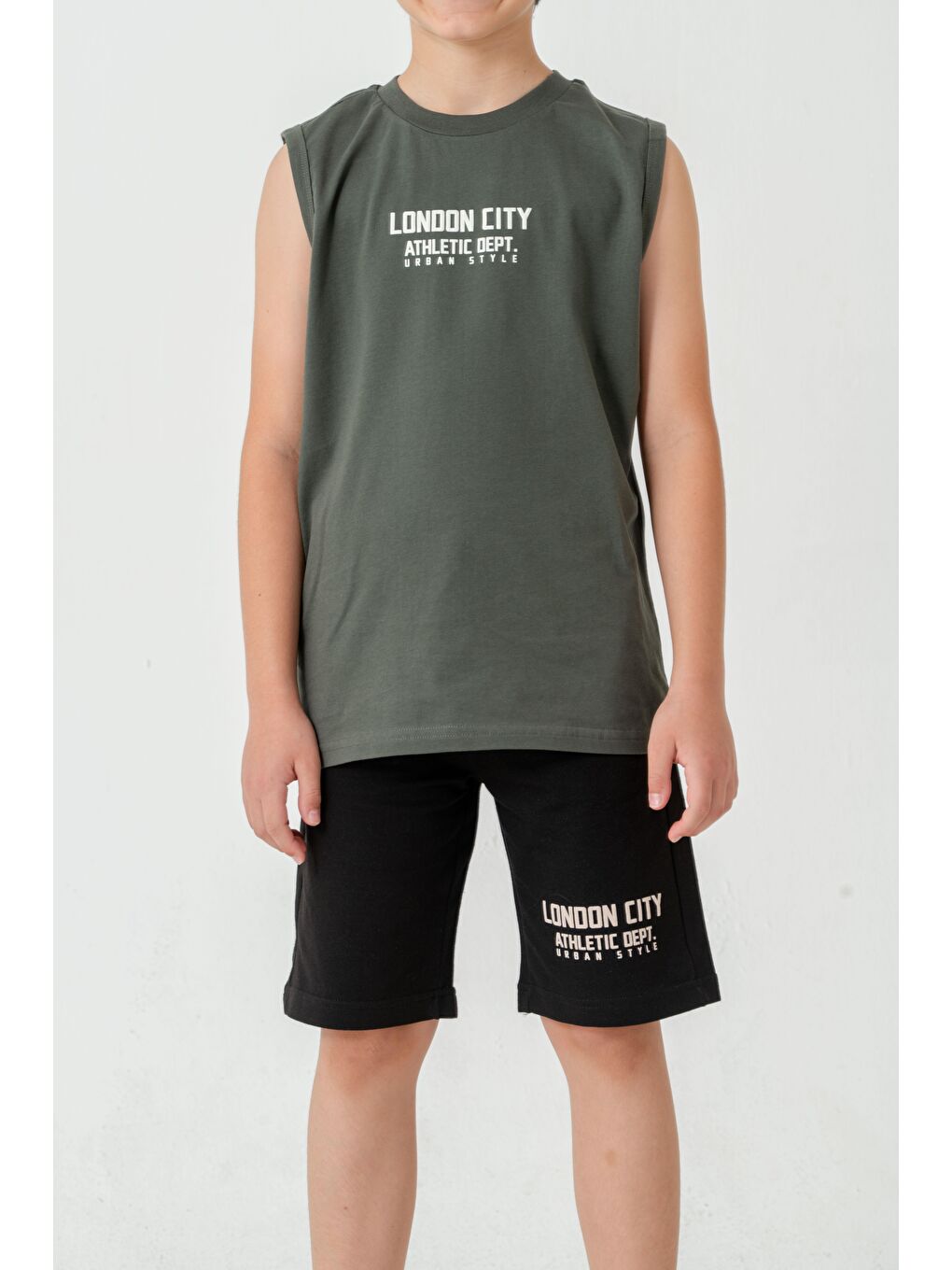 Haki London City Athletic Dept. Urban Style Erkek Çocuk Şort - Tişört Takımı-5