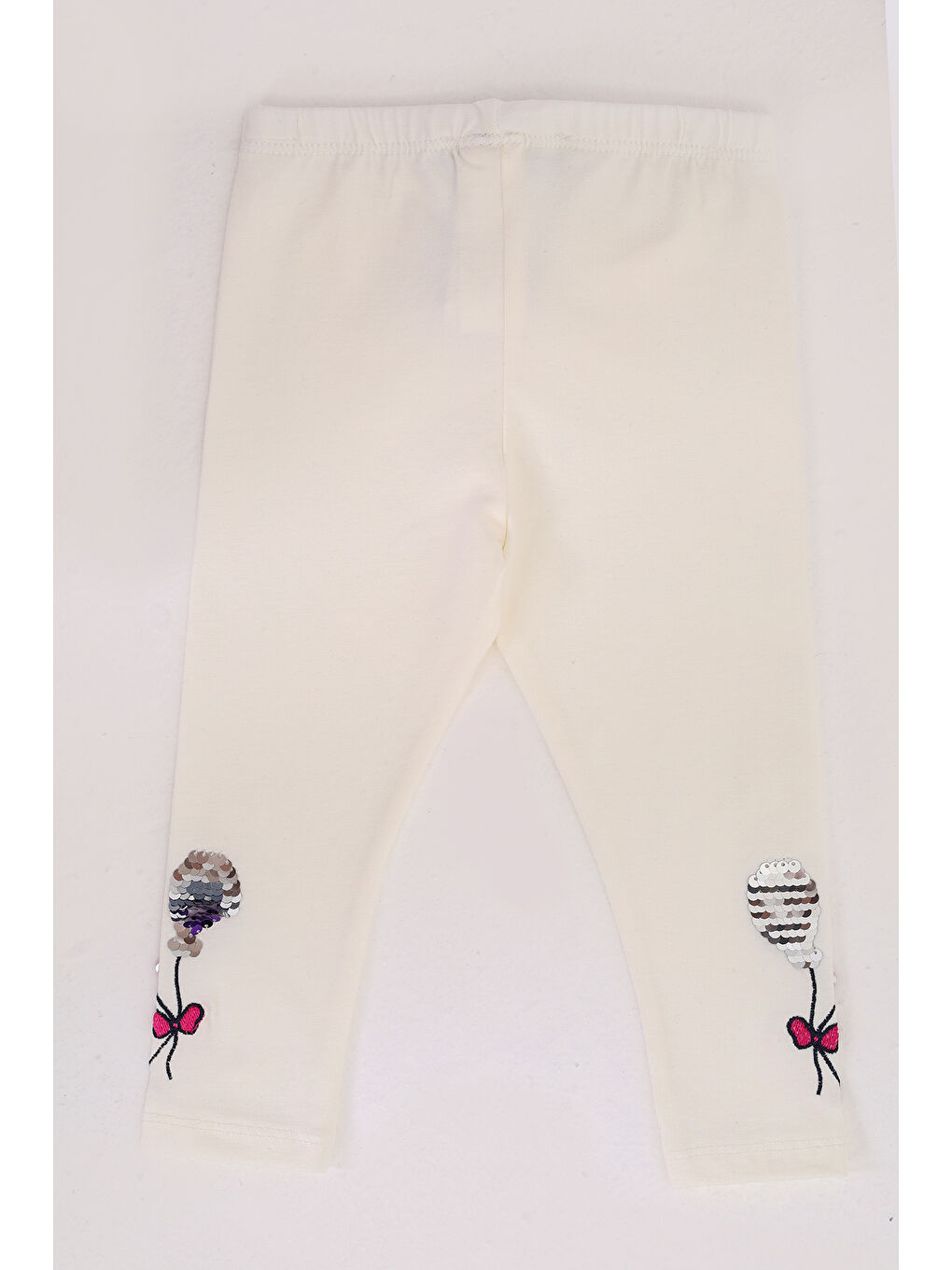 Ekru Kız Çocuk Paçası Çevirmeli Pullu Tayt-4