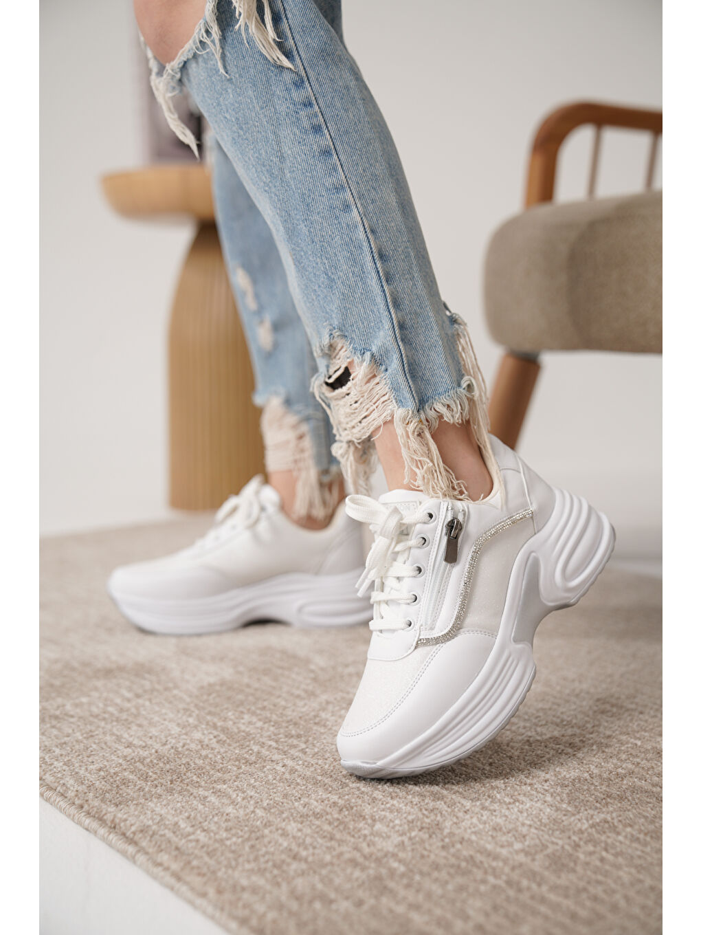 Beyaz D5032 Günlük Ortopedik Kadın Sneaker Spor Ayakkabı-2