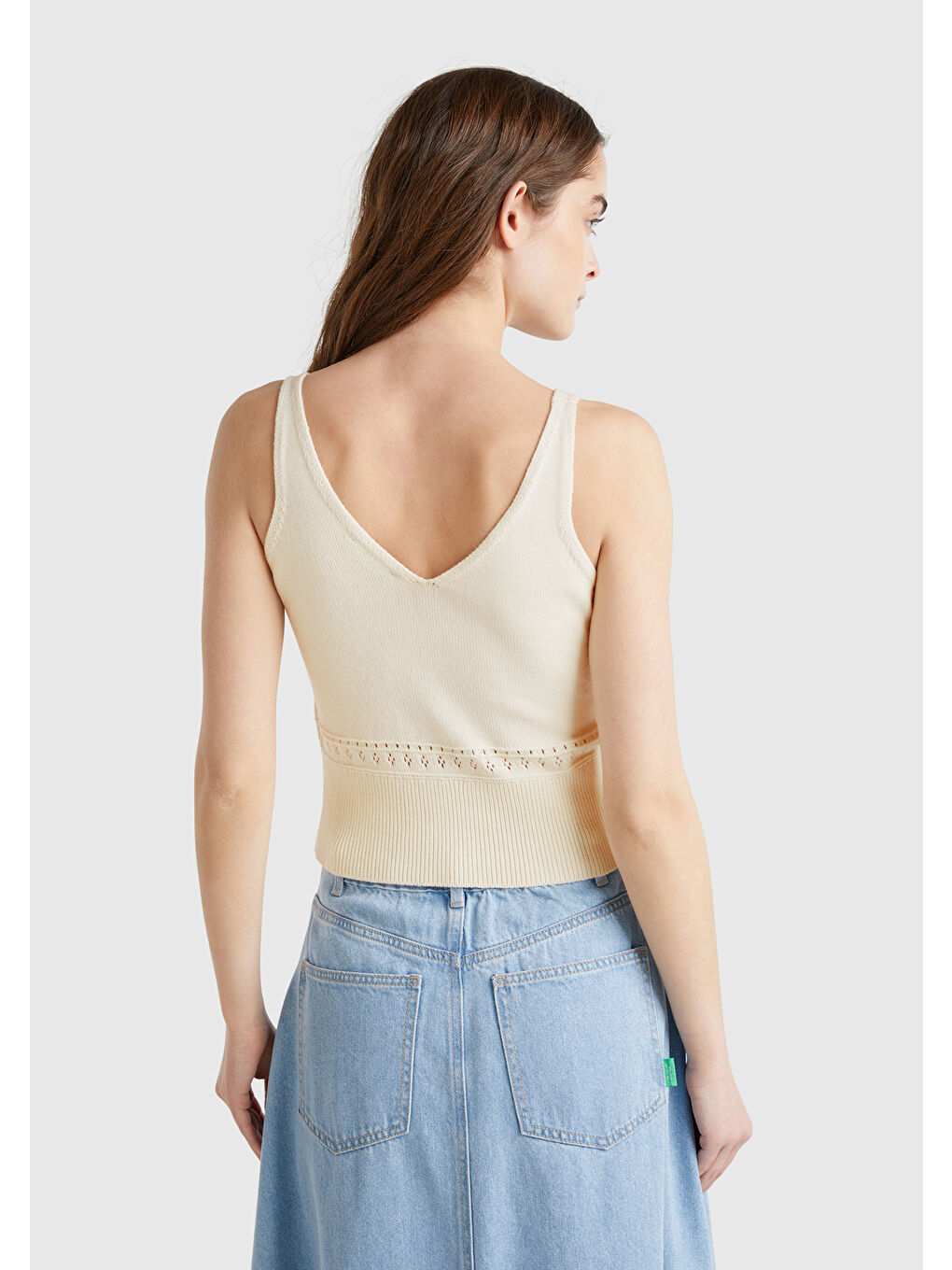 Ekru Kadın Krem %100 Pamuk Çiçek İşlemeli Göğsü Büzgülü Regular Fit Triko Atlet-2