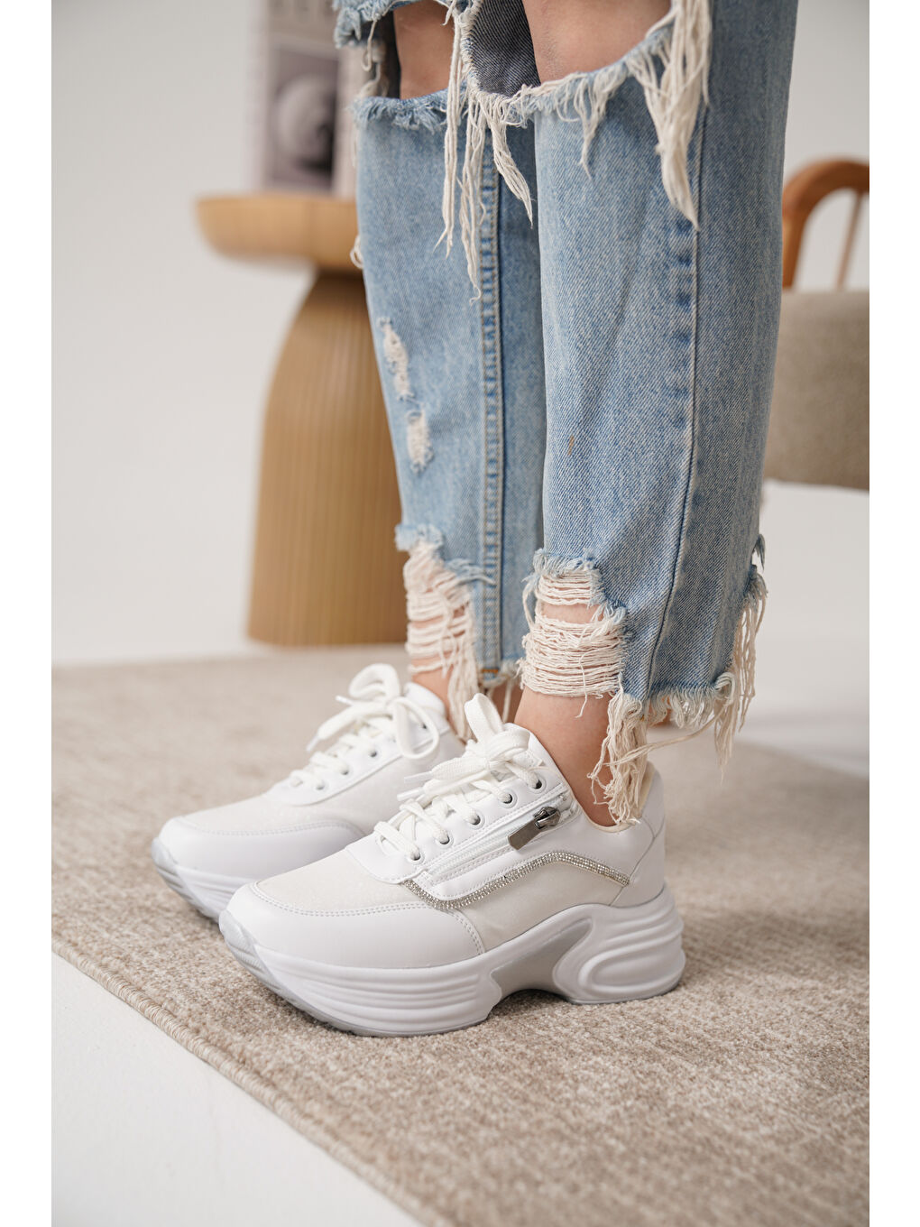 Beyaz D5032 Günlük Ortopedik Kadın Sneaker Spor Ayakkabı-3