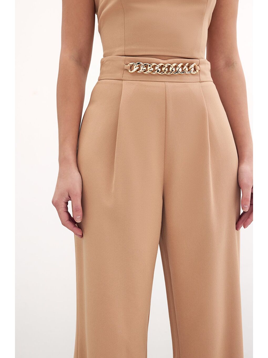 Kahverengi Bel Gold Zincirli Pantolon - Camel-1