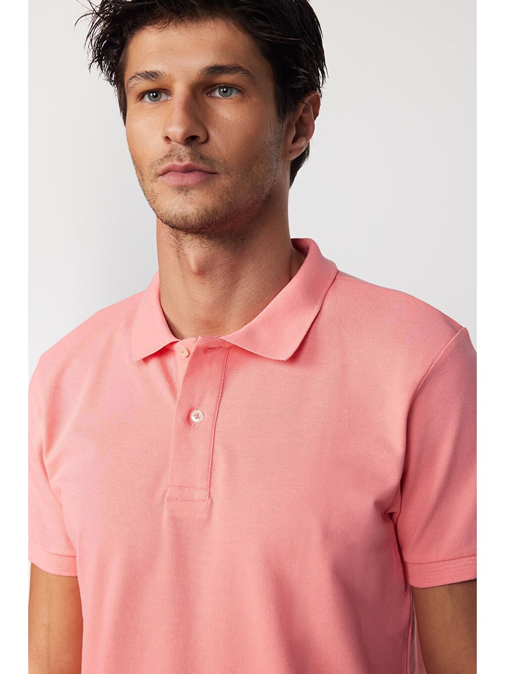 TUDORS Pembe Erkek Slim Fit Dar Kesim %100 Pamuk Düz Pike Pembe Polo Yaka Tişört - 1