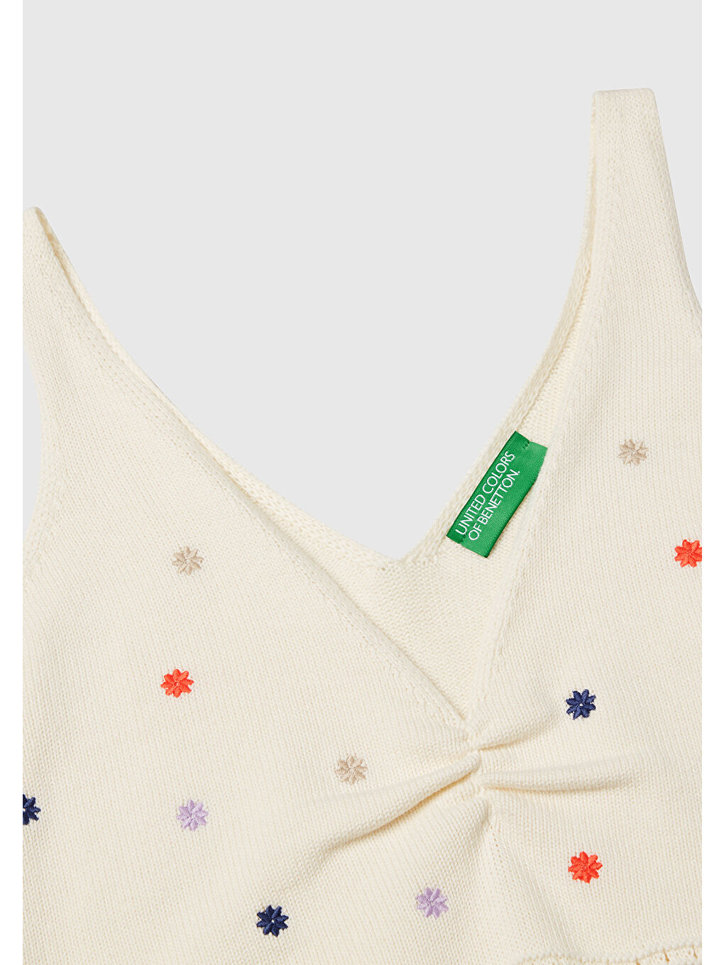 Ekru Kadın Krem %100 Pamuk Çiçek İşlemeli Göğsü Büzgülü Regular Fit Triko Atlet-5