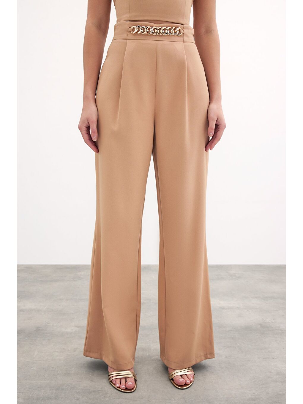 Kahverengi Bel Gold Zincirli Pantolon - Camel-2