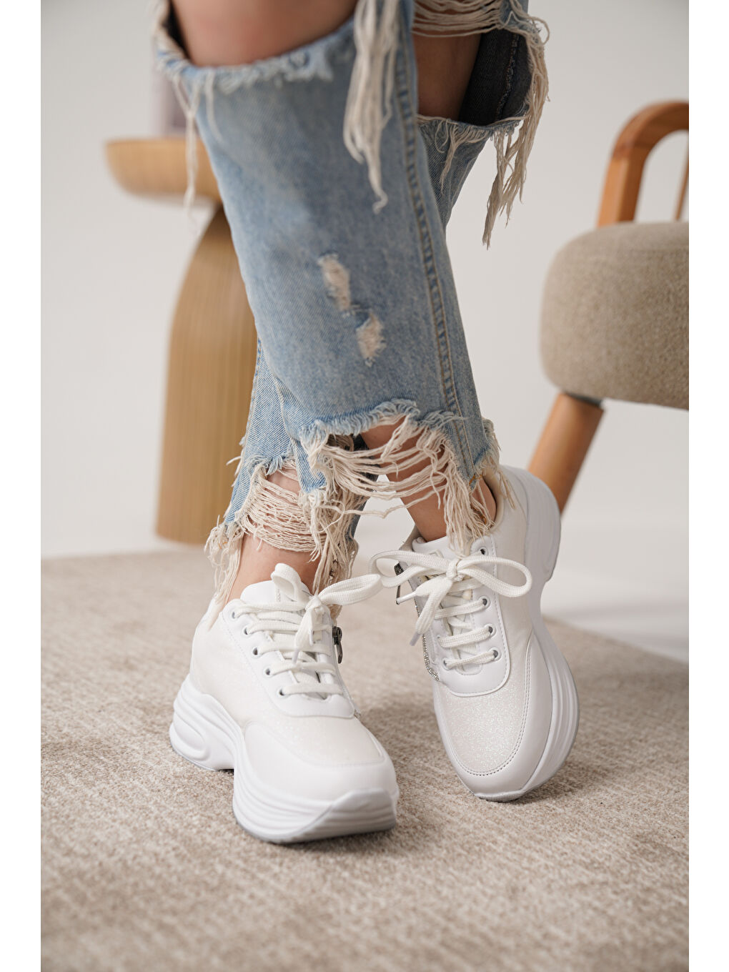 Beyaz D5032 Günlük Ortopedik Kadın Sneaker Spor Ayakkabı-4