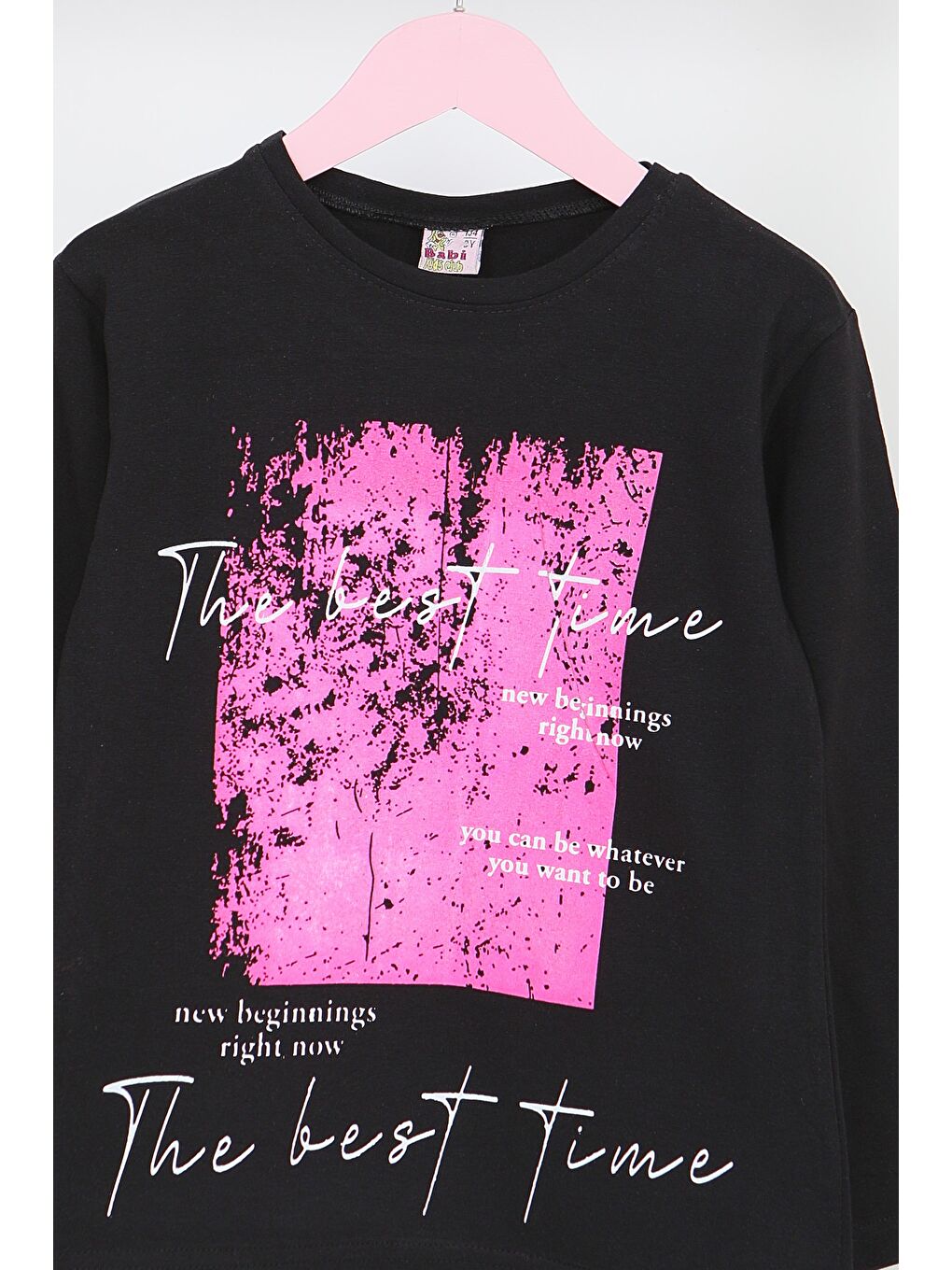 Kız Çocuk Siyah Uzun Kollu Baskılı Penye Badi - 27693-1