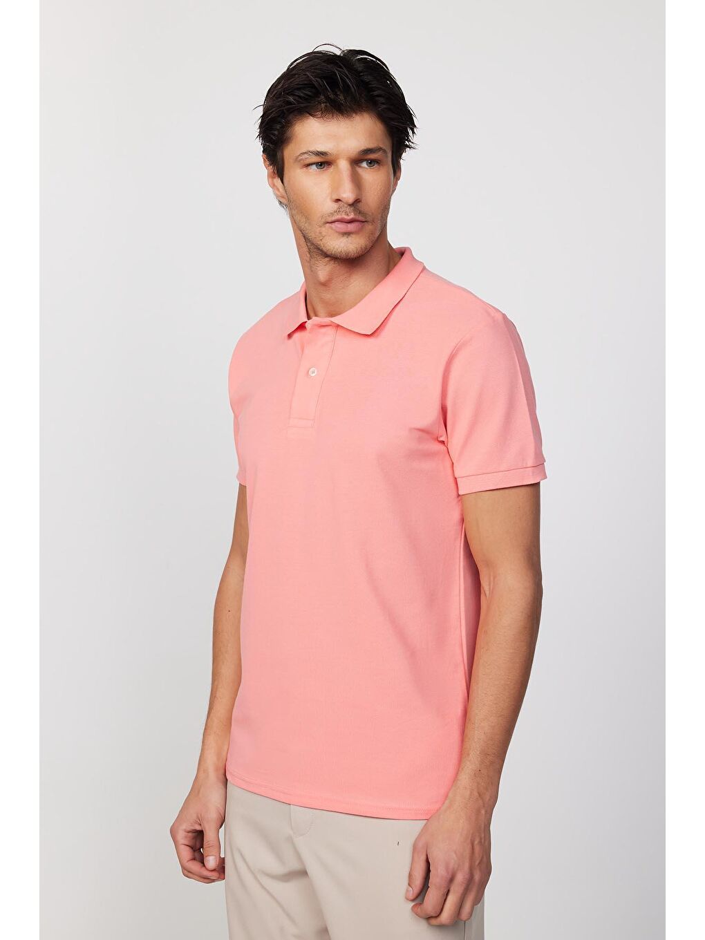 TUDORS Pembe Erkek Slim Fit Dar Kesim %100 Pamuk Düz Pike Pembe Polo Yaka Tişört - 2