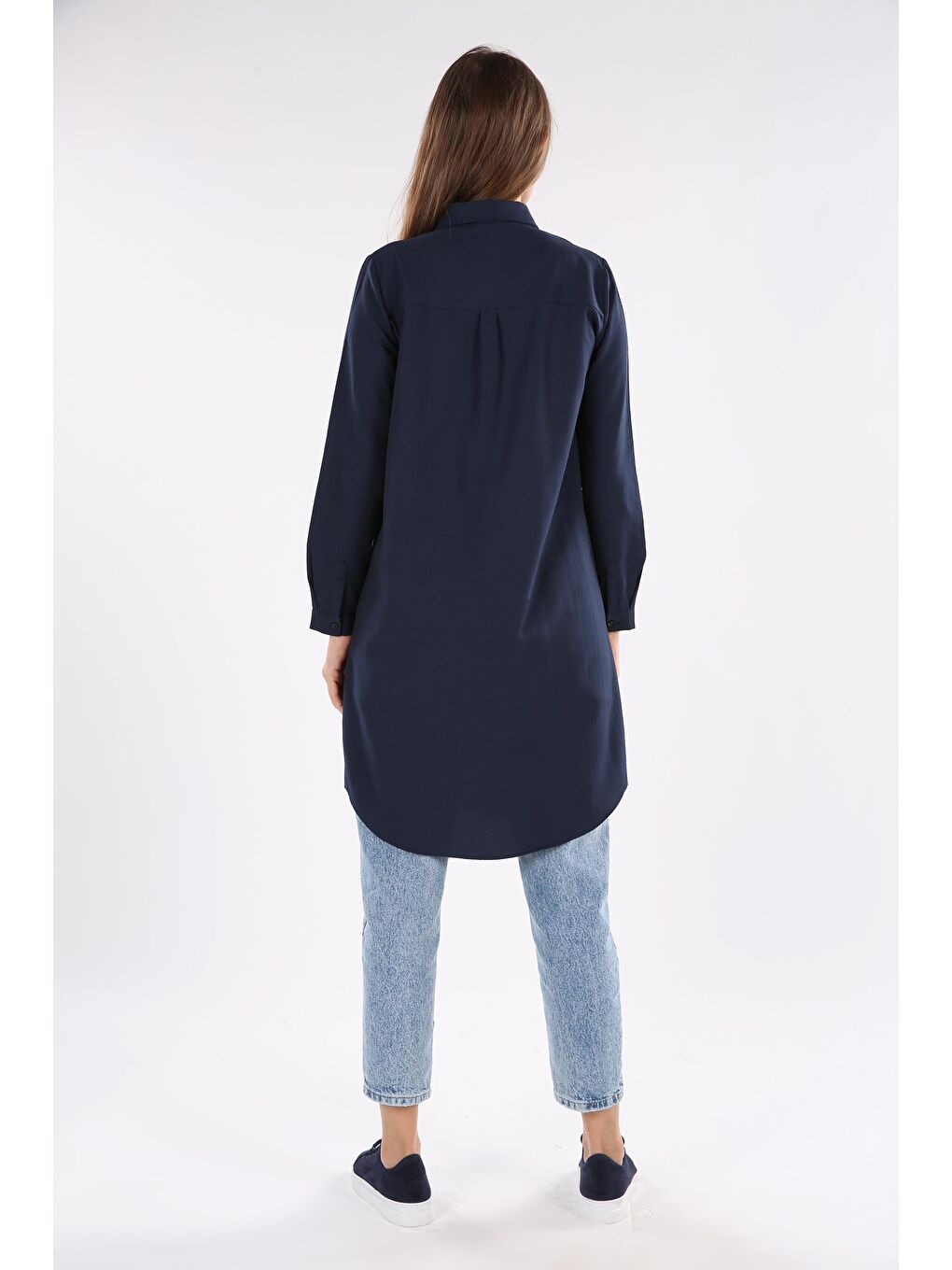 Lacivert Gizli Patlı Basic Gömlek Tunik-1