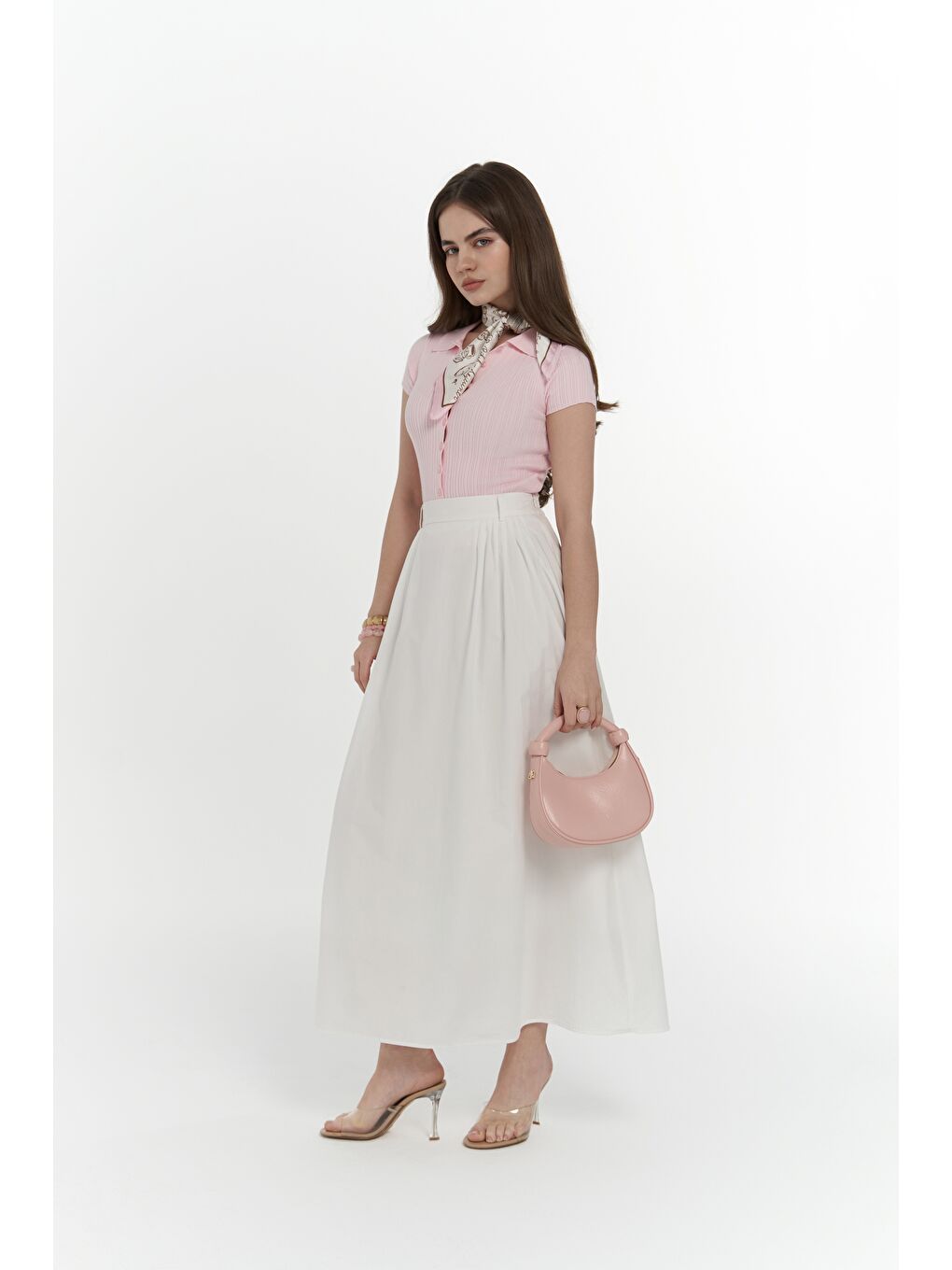 Rhea Köprü Detay Uzun Ekru Etek