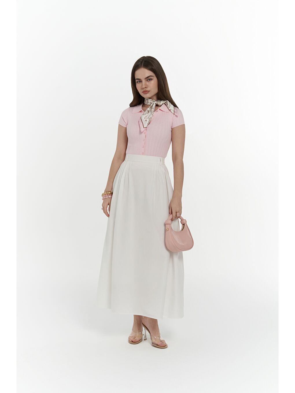 Rhea Köprü Detay Uzun Ekru Etek-1