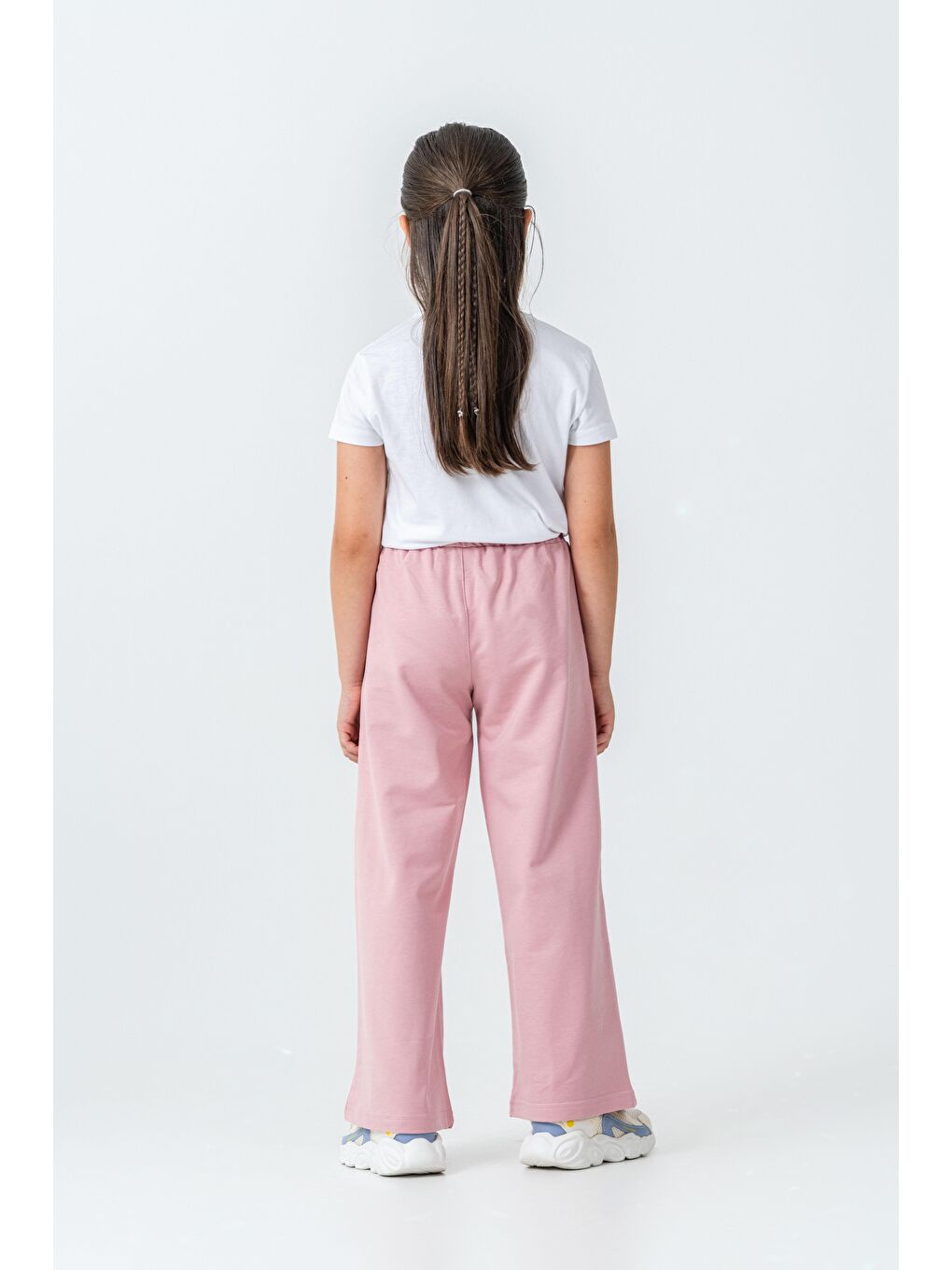 Pembe Yanlar Grogren Şeritli Bol Paça Önü Baskılı Kız Çocuk Eşofman Altı-3