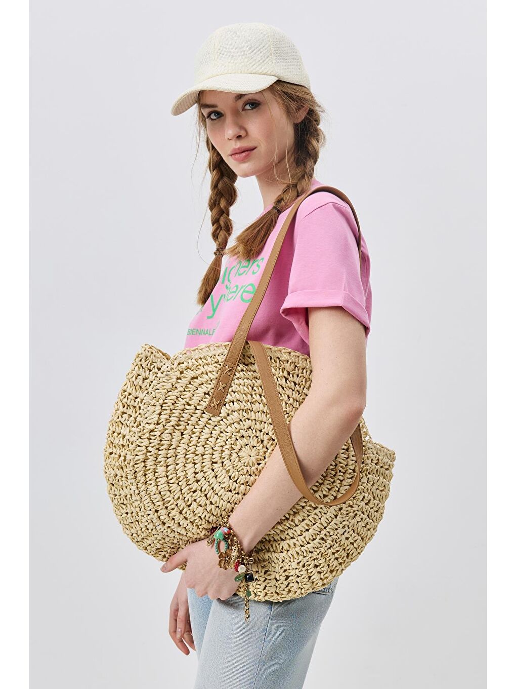 Hasır Omuz Çantası Y9207 Bej-2