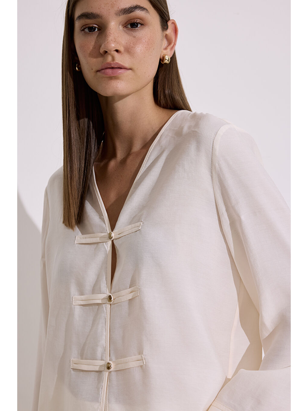 Modal Geniş Kollu Bluz Ekru-3